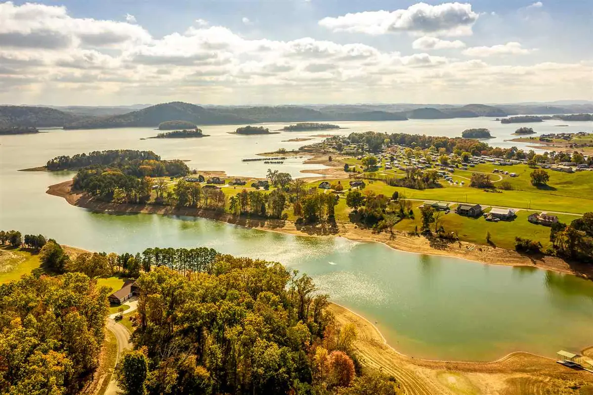 Aerial view of Cherokee Lake shoreline and rural homes near Rutledge in Grainger County