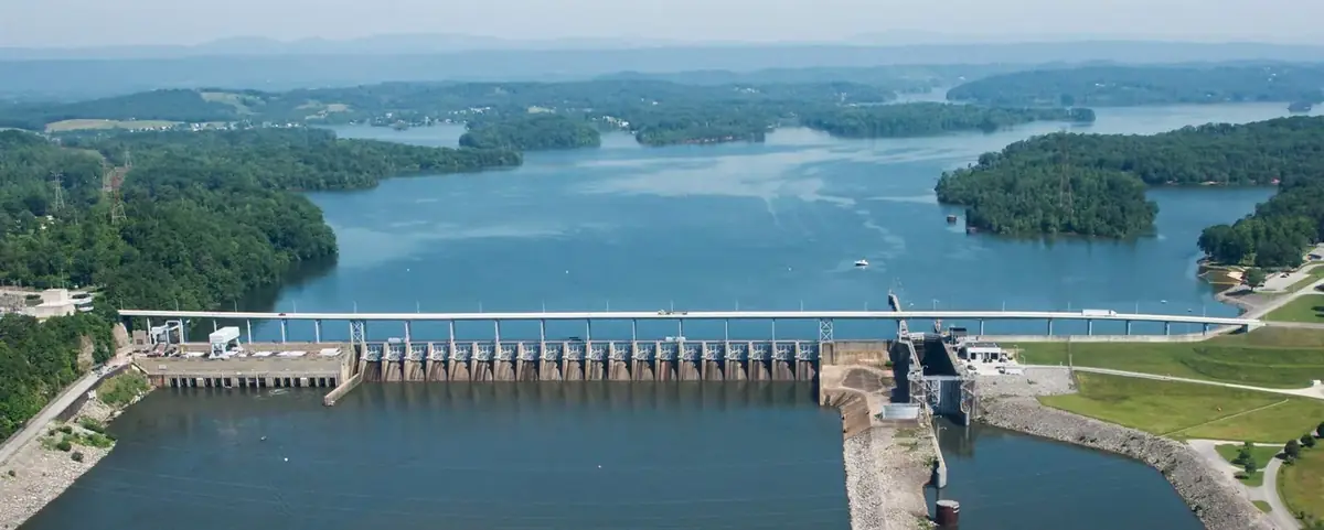 Watts Bar Reservoir and its wooded shoreline in East Tennessee